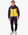 Tuta Givova Visa Melange con Cappuccio Polarfleece blu/giallo melange — tuta in pile per il dopo allenamento