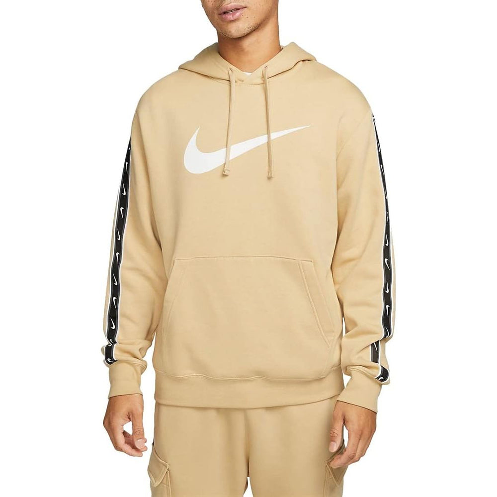 Felpa Nike NSW Repeat SW FLC PO Hood sesamo e bianca con cappuccio Nike Felpe Planet Sport Italia