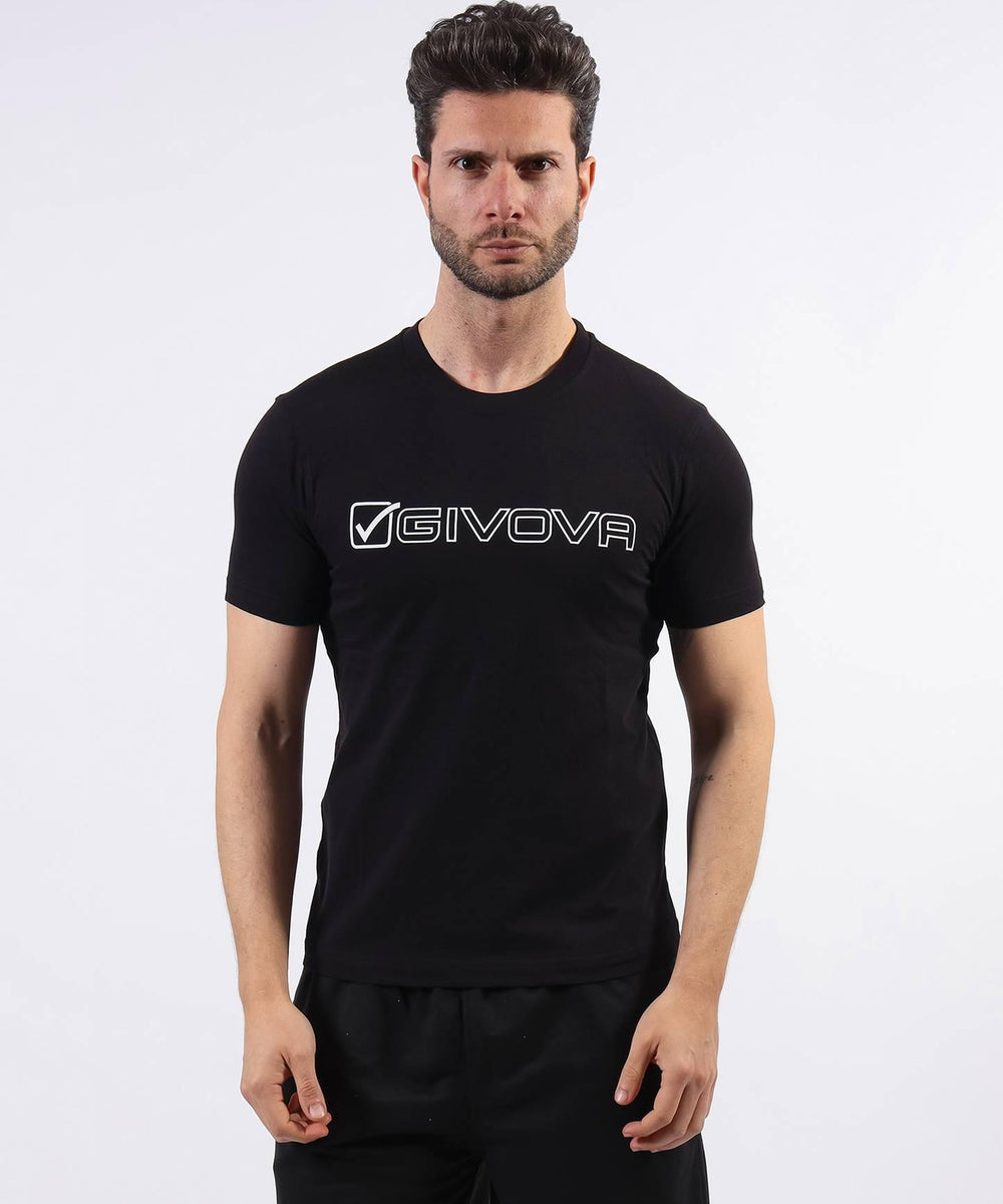 T-shirt Givova Cotone Mondo nera in cotone con inserto a contrasto Givova Maglie e T-Shirt Planet Sport Italia