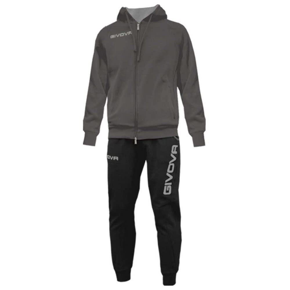GIVOVA TUTA VISA MELANGE CON CAPPUCCIO POLARFLEECE NERO/GRIGIO SCURO MELANGE Tg. S Givova Tute Planet Sport Italia