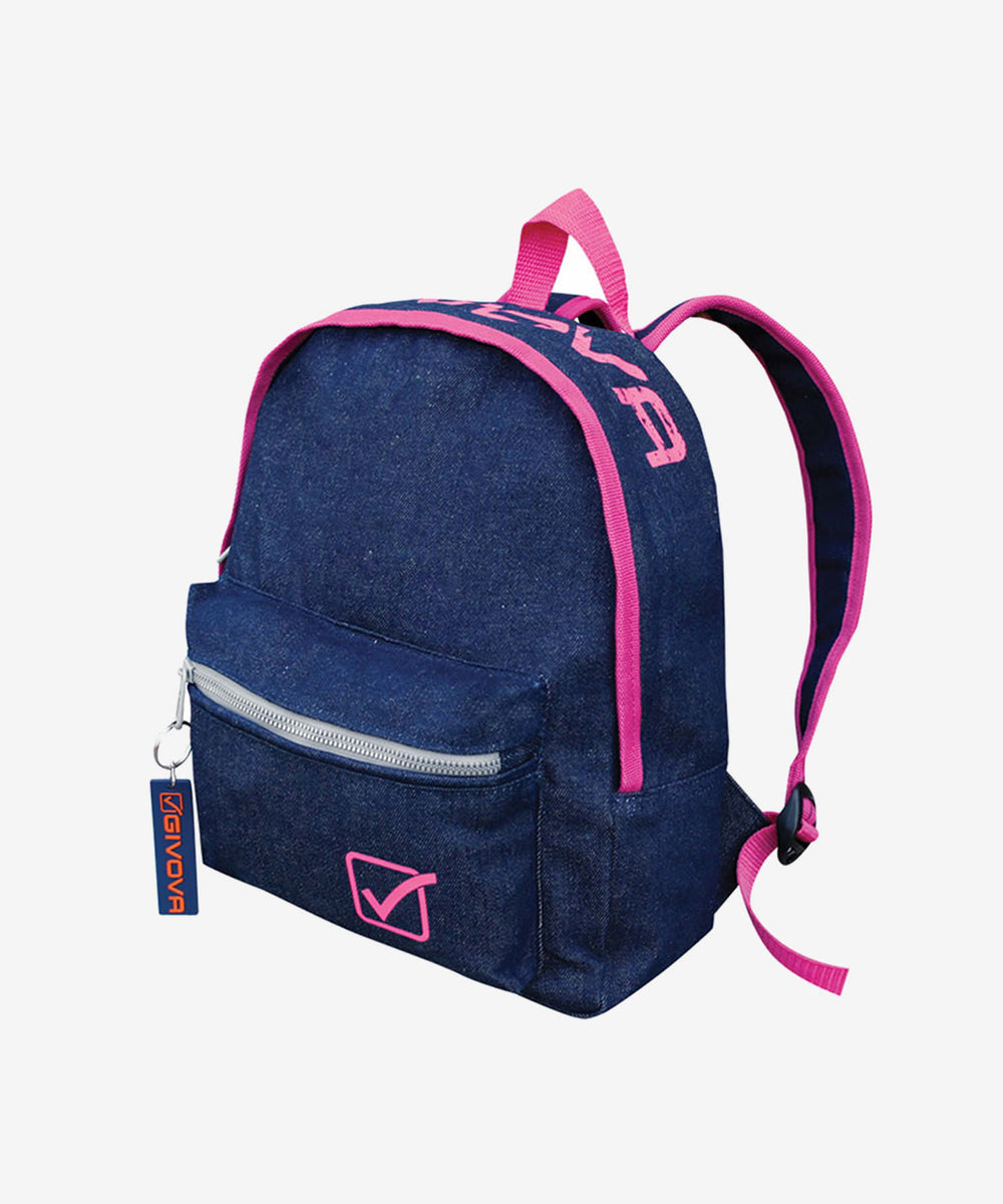 Zaino Givova University Jeans scuro con fuxia fluo, zaino effetto denim Givova Zaini Planet Sport Italia