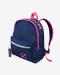 Zaino Givova University Jeans scuro con fuxia fluo, zaino effetto denim