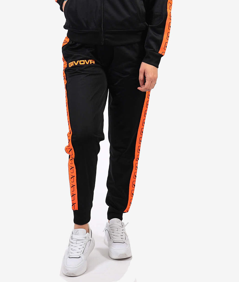 Pantalone Givova Tricot Band nero con banda laterale giallo fluo Givova Pantaloni Planet Sport Italia