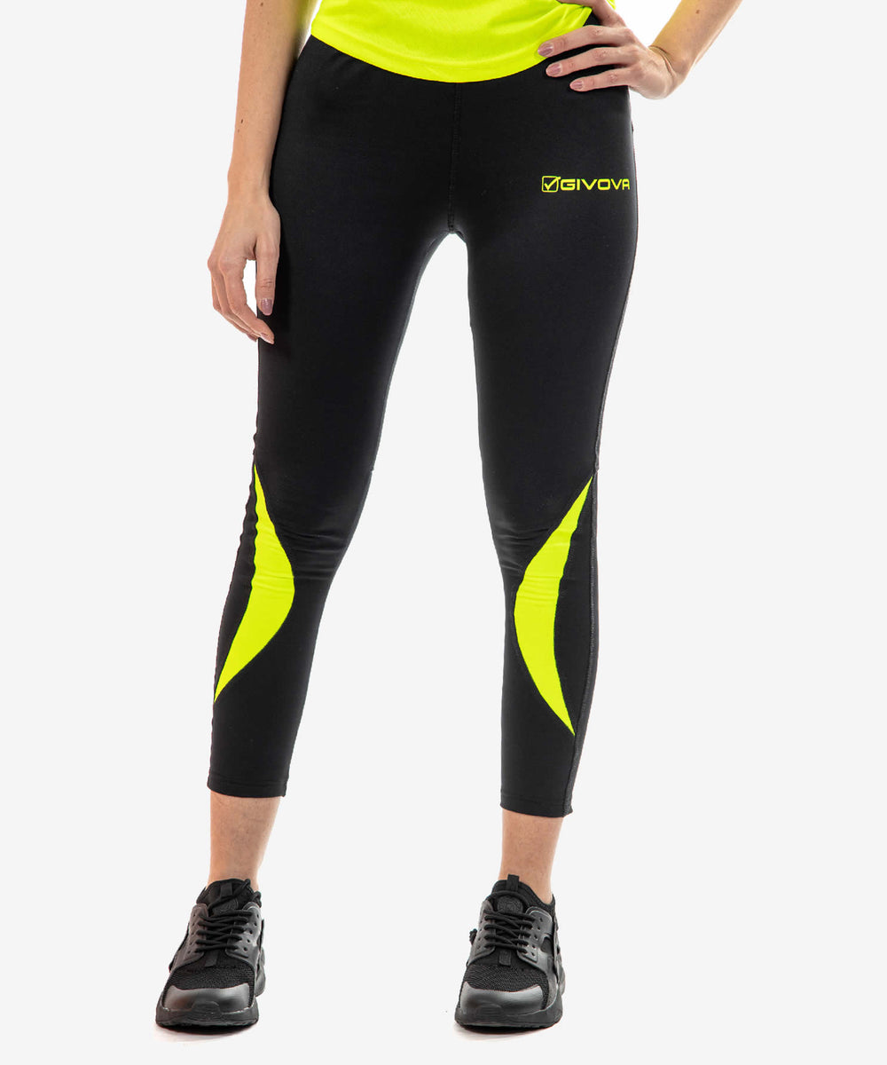 Pantalone Givova Running Long Pant nero e giallo fluo per la corsa Givova Pantaloni Planet Sport Italia