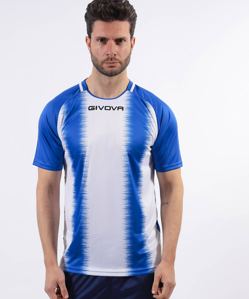 Maglia Givova Shirt Stripe M/C Interlock azzurra e bianca a righe Givova Maglie e T-Shirt Planet Sport Italia