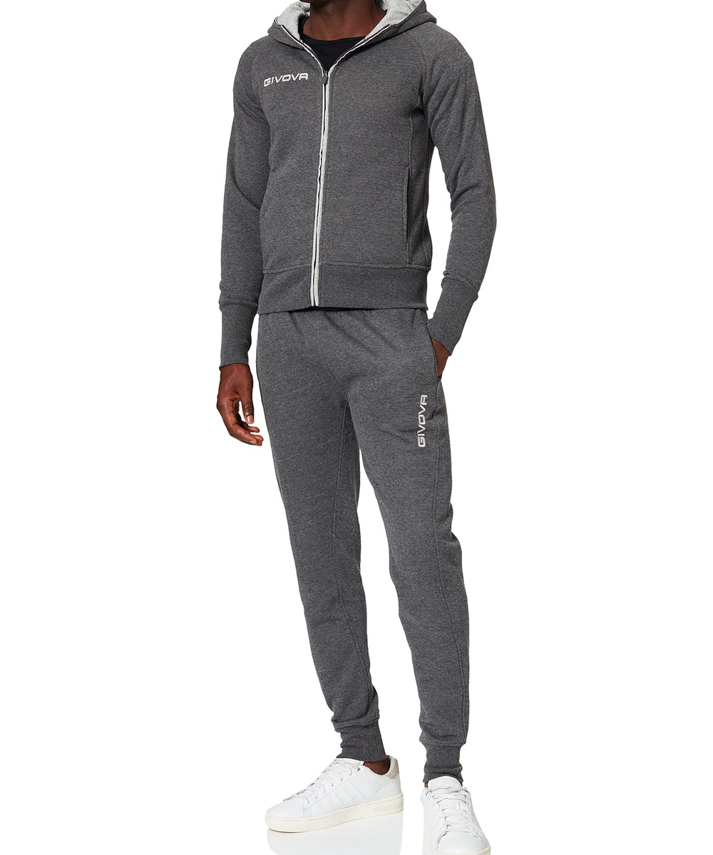 GIVOVA TUTA VISA MELANGE CON CAPPUCCIO POLARFLEECE NERO/GRIGIO SCURO MELANGE Tg. S Givova Tute Planet Sport Italia