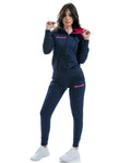 Tuta Givova King Donna in cotone terry blu e fuxia, giacca con zip e pantalone