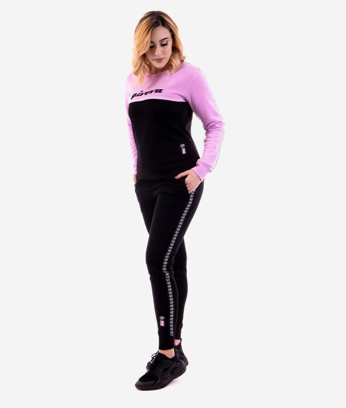 Tuta Givova Donna 100 in felpa girocollo nero e fuxia con banda a contrasto Givova Tute Planet Sport Italia