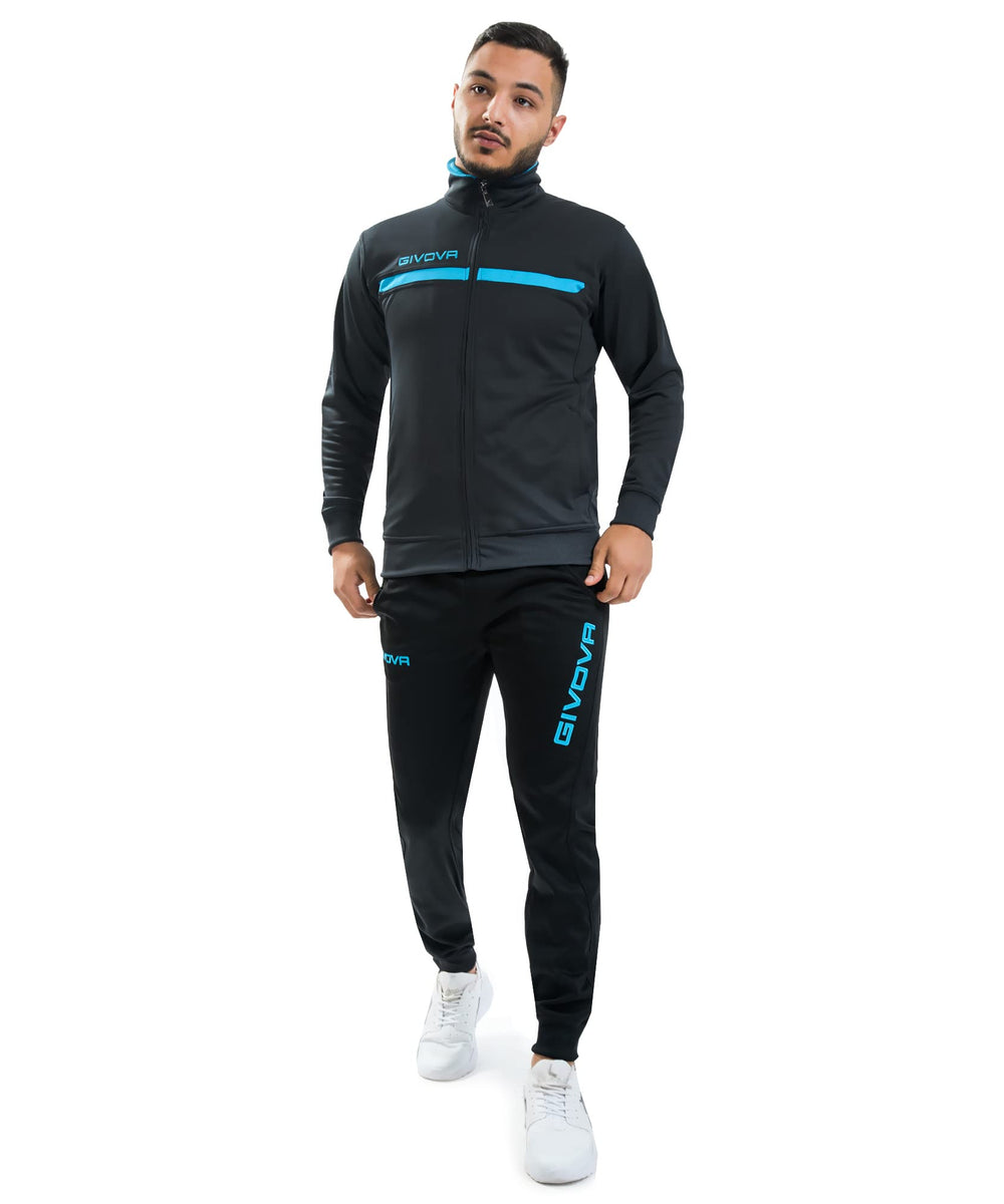 GIVOVA TUTA VISA MELANGE CON CAPPUCCIO POLARFLEECE NERO/GRIGIO SCURO MELANGE Tg. S Givova Tute Planet Sport Italia