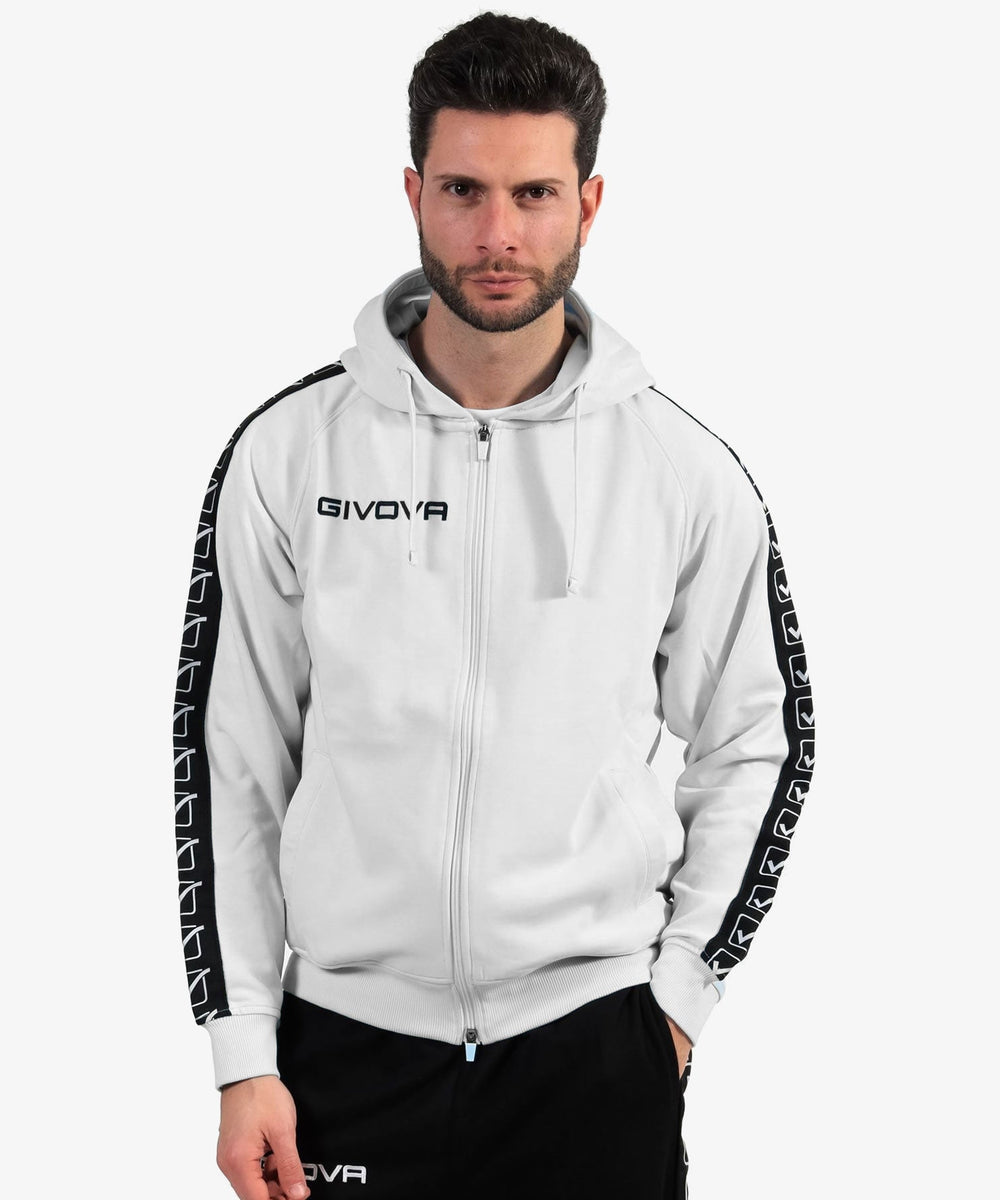 Givova Felpa Full Zip Terry Band - Bianco Nero Givova Felpe Planet Sport Italia