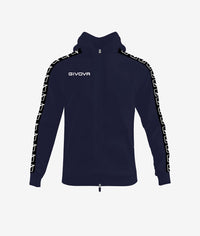 FULL ZIP CON CAPPUCCIO TERRY BAND BLU/NERO