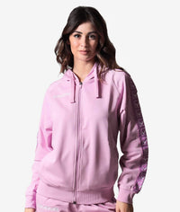 FULL ZIP CON CAPPUCCIO TERRY BAND ROSA CHIARO