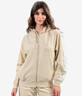 FULL ZIP CON CAPPUCCIO TERRY BAND SABBIA