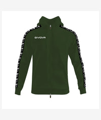 FULL ZIP CON CAPPUCCIO TERRY BAND VERDE MILITARE/NERO