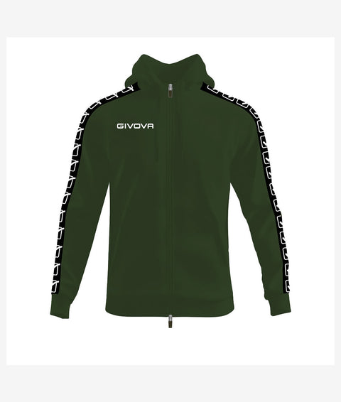 FULL ZIP CON CAPPUCCIO TERRY BAND VERDE MILITARE/NERO
