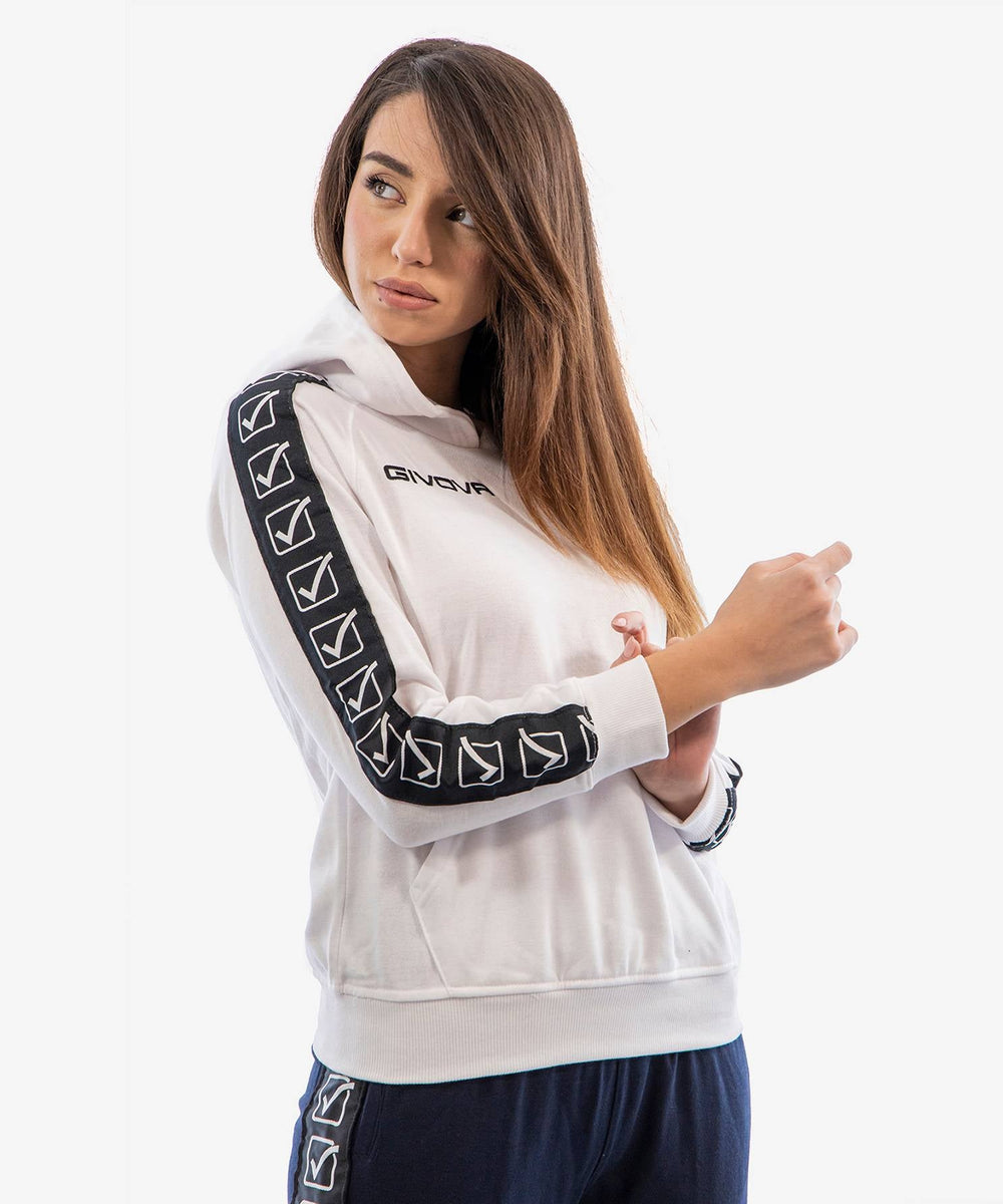 Felpa Givova Terry Band bianca con cappuccio per pre e post allenamento Givova Felpe Planet Sport Italia