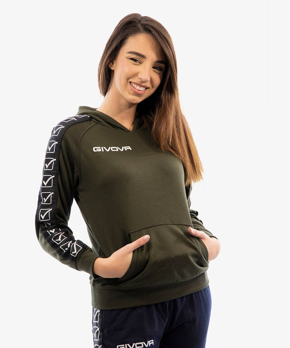 Givova Felpa con cappuccio Terry Band - Verde militare Givova Felpe Planet Sport Italia