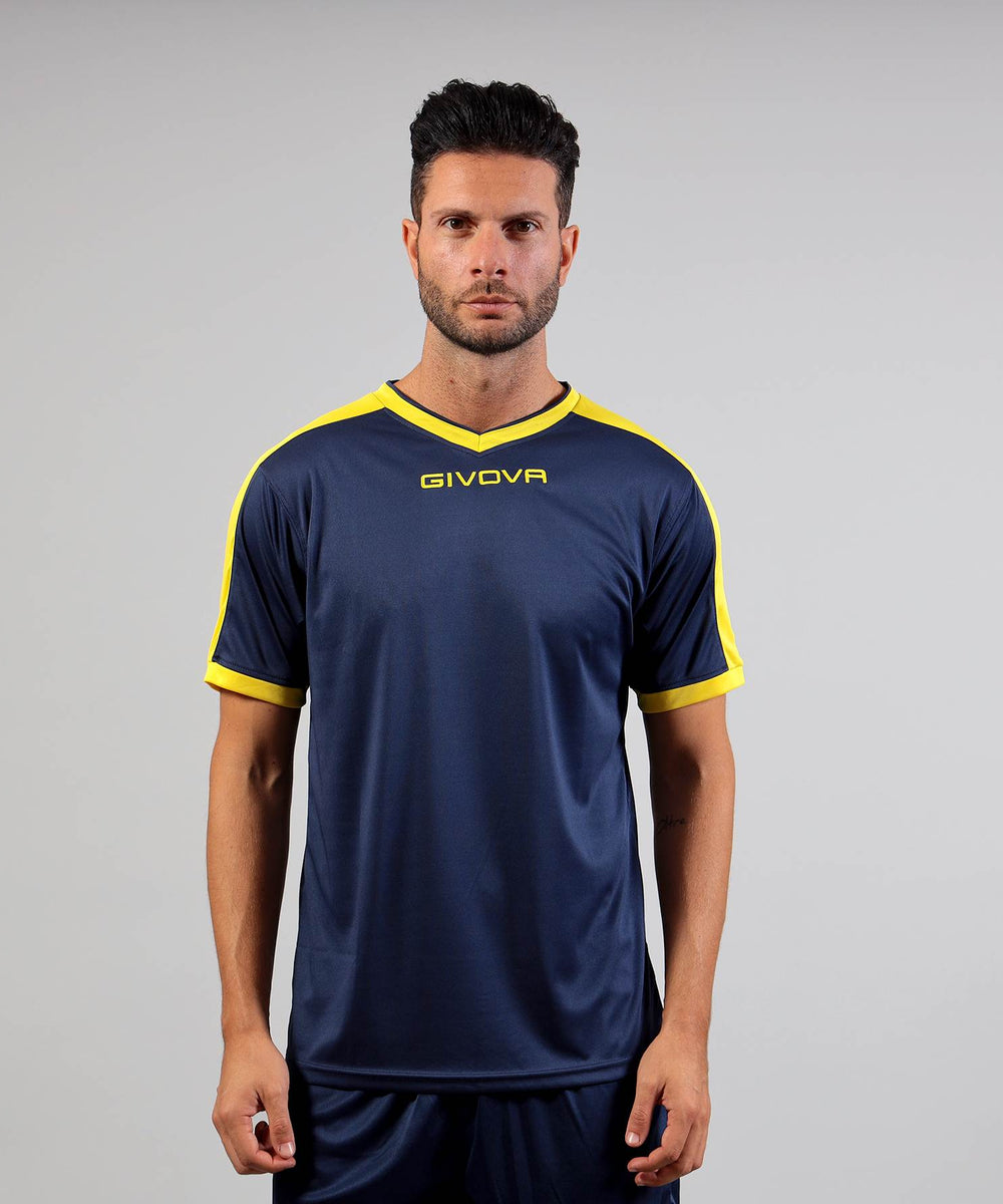 Maglia Givova Shirt Revolution Interlock blu e gialla da calcio Givova Maglie e T-Shirt Planet Sport Italia