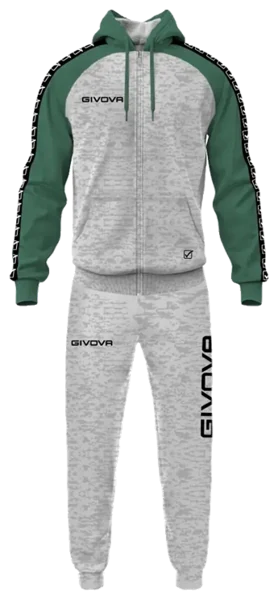 Tuta Givova Italia 103 in Felpa con Capp. e Banda - GRIGIO MELANGE CHIARO/VERDE